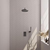 BRAUER Stripe Thermostatische Inbouw Regendouche - 3-weg - rechthoekig - 25cm douchekop - gebogen muurarm - staaf handdouche - doucheslang - wandaansluitbocht - gunmetal geborsteld PVD 5-GM-391 - thumbnail