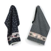 Bunzlau Castle Keuken- en theedoek set Chickens Zwart - thumbnail