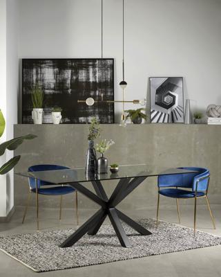 Kave Home Glazen eettafel 'Argo' met zwart onderstel, 160 x 90cm Kave Home Glazen eettafel 'Argo' met zwart onderstel, 160 x 90cm