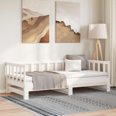 Slaapbank met onderschuifbed 80x200 cm massief grenenhout wit