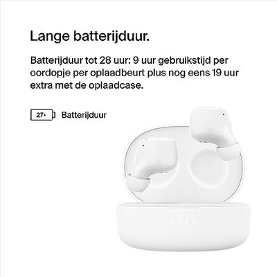 Belkin SoundForm Bolt True Wireless Earbuds, oordopjes draadloos, batterijduur tot 28 uur en Mono-modus, zweet- en waterbestendig (IPX4), Bluetooth-koptelefoon met microfoon, Wit