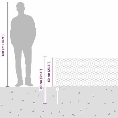 VidaXL Hek met paal zilver 0,6 x 50 m staal