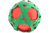 Rode crossbal met groene rubberband - thumbnail