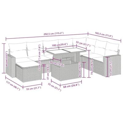 9-delige Loungeset met kussens poly rattan lichtgrijs