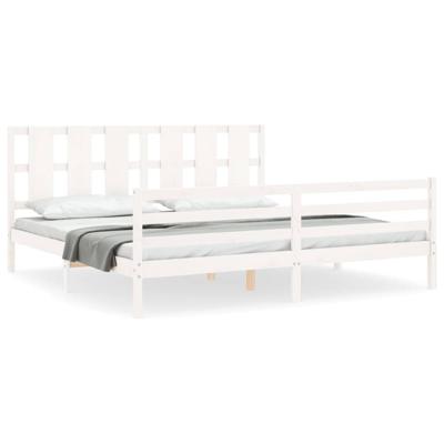 Bedframe met hoofdbord massief hout wit