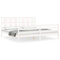 Bedframe met hoofdbord massief hout wit - thumbnail