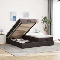 Ottoman bed met matrassen 200x200cm stof donkerbruin - thumbnail