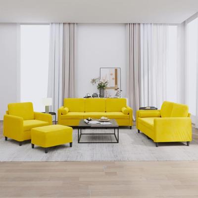 4-delige Loungeset met kussens fluweel geel