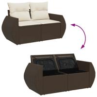 4-delige Loungeset met kussens poly rattan bruin - thumbnail