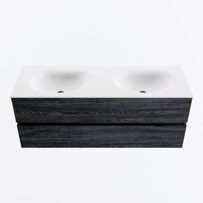 MONDIAZ VICA 130cm badmeubel onderkast Antracite 2 lades. Wastafel MOON dubbel zonder kraangat, kleur Talc.