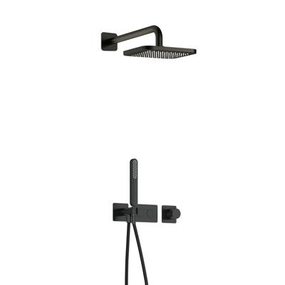 Hotbath Gal - Inbouw Regendoucheset - Geborsteld Gunmetal PVD - Thermostatisch - Wandarm 35 cm - Hoofddouche 220 mm - Staafhanddouche