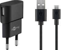 Micro-USB voeding compleet - Micro-USB oplader - USB 2.0 micro stekker - 1m - 1000mA - 5 Watt - 5V - Zwart - thumbnail