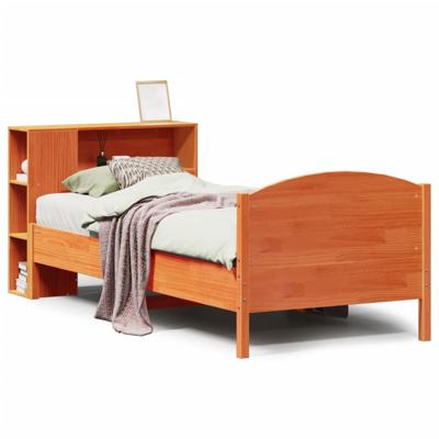 Bed met boekenkast zonder matras grenenhout wasbruin 100x200 cm - thumbnail