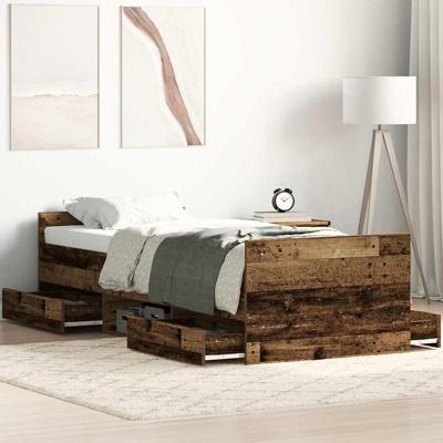 Bedframe met hoofdeinde Oud hout 75 x 190 cm Bewerkt hout
