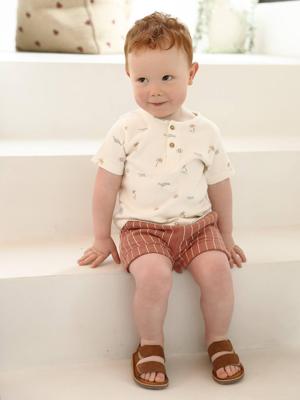 Gestreept babysweater van katoenen gaas terracotta