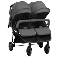 VidaXL Tweelingbuggy staal donkergrijs en zwart - thumbnail