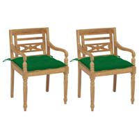 vidaXL Stoelen Batavia 2 st met groene kussens massief teakhout - thumbnail