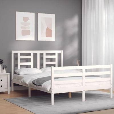 Bedframe met hoofdbord massief hout wit 140x200 cm