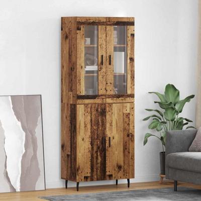 Hoge kast 2 pcs Oud Hout Geengineerd Hout en Glas