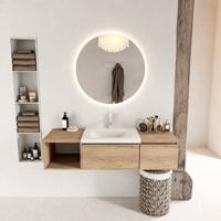 MONDIAZ BUKLA 140cm badmeubel met open module 40 links kleur Washed Oak met 2 lades. Wastafel CLOUD midden 1 kraangat kleur Talc. - thumbnail
