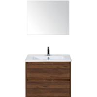 Porto Badmeubelset 70 cm - Walnoot - Keramische Wastafel Wit Slim met Spiegel - thumbnail