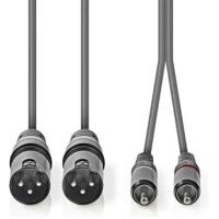 XLR-Audiokabel | 2x XLR 3-pins male - 2x RCA male | 3,0 m | Grijs - thumbnail