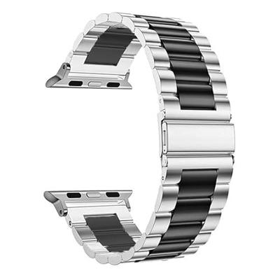 Stalen schakelband - Zilver met zwart - Geschikt voor Apple watch 38mm / 40mm / 41mm / 42mm