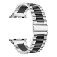 Stalen schakelband - Zilver met zwart - Geschikt voor Apple watch 38mm / 40mm / 41mm / 42mm - thumbnail