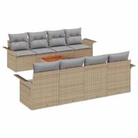 Tuinbankenset met kussen 9 pcs Beige poly rattan - thumbnail