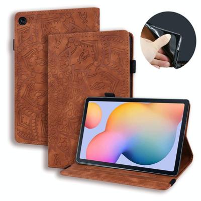 Voor Samsung Galaxy Tab S6 Lite Kalfspatroon Dubbel opvouwbaar design lederen kast met Holder & Card Slots & Pen Slot & Elastic Band(Bruin)