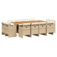 13-delige Tuinset met kussens poly rattan beige - thumbnail