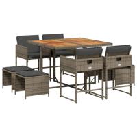9-delige Tuinset met kussens poly rattan grijs - thumbnail