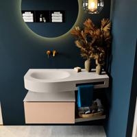 MONDIAZ RIVA 100cm badmeubel onderkast / planchet kleur Rosee met 1 lade. Wastafel DULCET links 0 kraangaten kleur Linen. - thumbnail