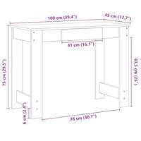 Bureau 100x45x75 cm bewerkt hout betongrijs - thumbnail