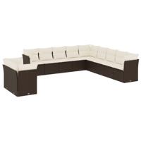 11-delige Loungeset met kussens poly rattan bruin - thumbnail