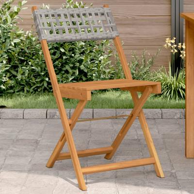 Tuinstoelen 4 st inklapbaar poly rattan en massief hout grijs