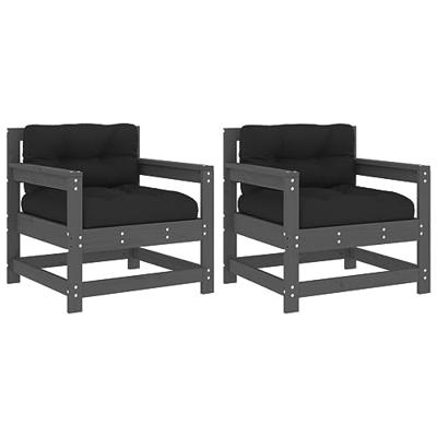 Tuinstoelen 2 st met kussens massief grenenhout grijs