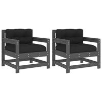 Tuinstoelen 2 st met kussens massief grenenhout grijs - thumbnail