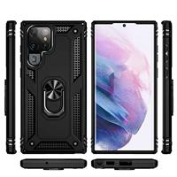 Lunso - Armor backcover hoes met ringhouder - Samsung Galaxy S22 Ultra - Zwart - thumbnail