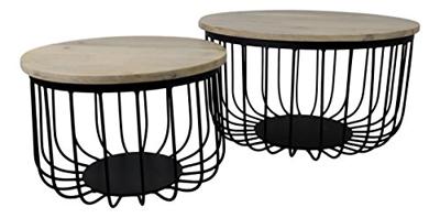 HSM Collection salontafel Maden (2 stuks) - naturel/zwart - Ø60x33 cm