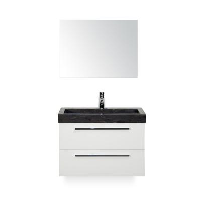 Seville Badmeubelset 80 cm - Wit Hoogglans - Wastafel Hardsteen Wit Lucca - met Spiegel