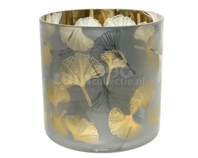 Waxinelichthouder Ginkgo Blad Glas 15cm Grijs Waxinelichthouder Ginkgo Blad Glas 15cm Grijs