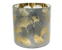 Waxinelichthouder Ginkgo Blad Glas 15cm Grijs - thumbnail