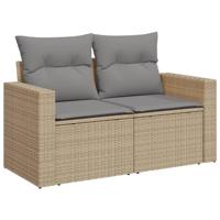 10-delige Loungeset met kussens poly rattan gemengd beige - thumbnail