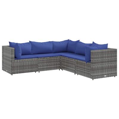 6-delige Loungeset met kussens poly rattan grijs