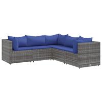 6-delige Loungeset met kussens poly rattan grijs - thumbnail