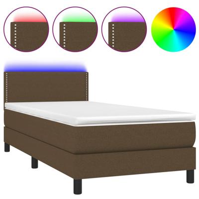Boxspring met matras en LED stof donkerbruin 90x190 cm