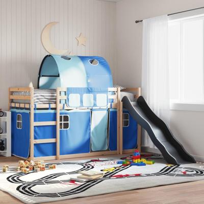 Stapelbed met glijbaan en gordijnen blauw 90x200 cm