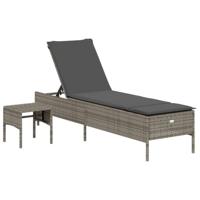 3-delige Ligbeddenset met kussens poly rattan grijs - thumbnail