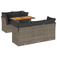 6-delige Loungeset met kussens poly rattan grijs - thumbnail
